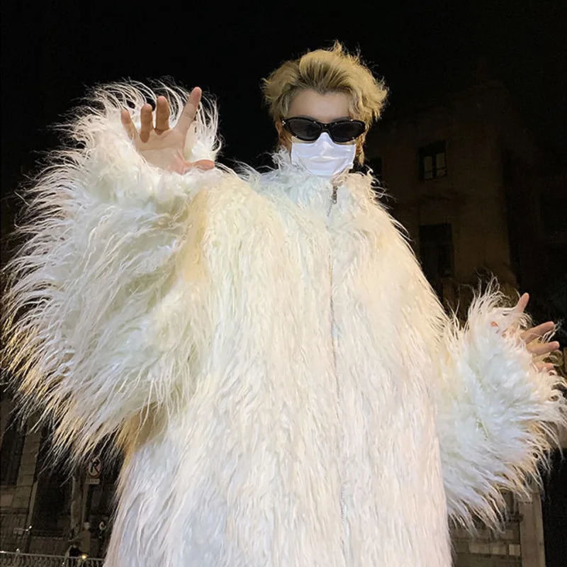 FEWQ Mens Fur Clothing Cotton Jacket Fashion Solid Color 2024 Autumn Winter Trendy Menwear Stand Collar Loose Top 9C3655 241225