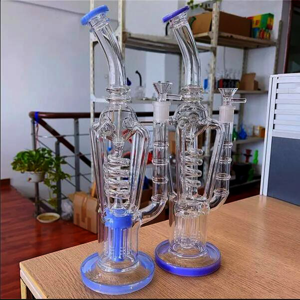 Big Glass Water Bongs Hookahs Freezable Coil Thick Glass Beaker base Smoking Glass Pipes Recycler Oil Rigs With 14mm Bowl