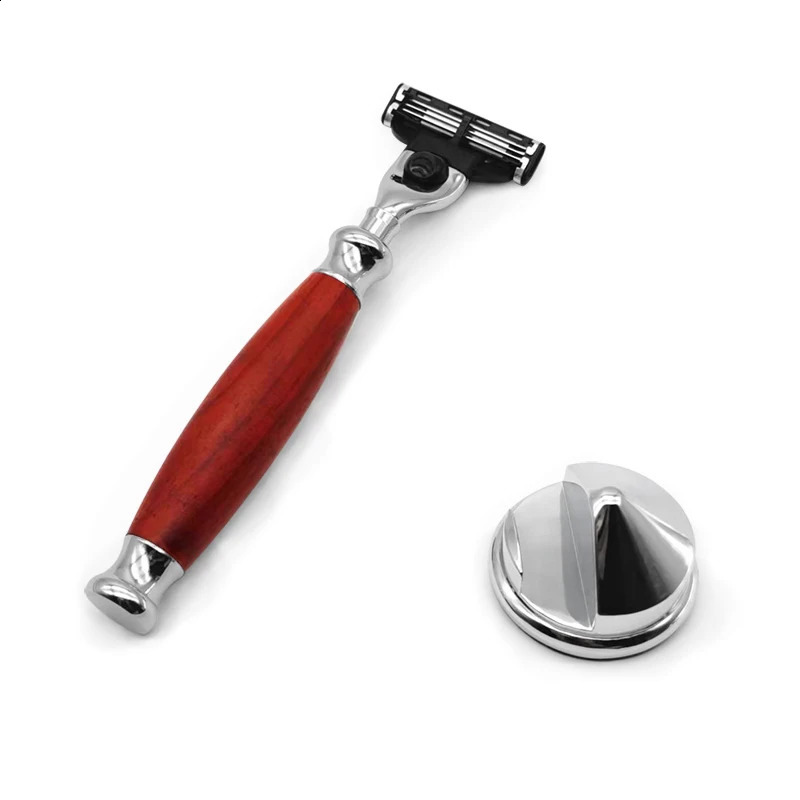 Men Shaving Manual Razor 3-Layers Blade Safety Razor With Natural Wooden Handle 241230