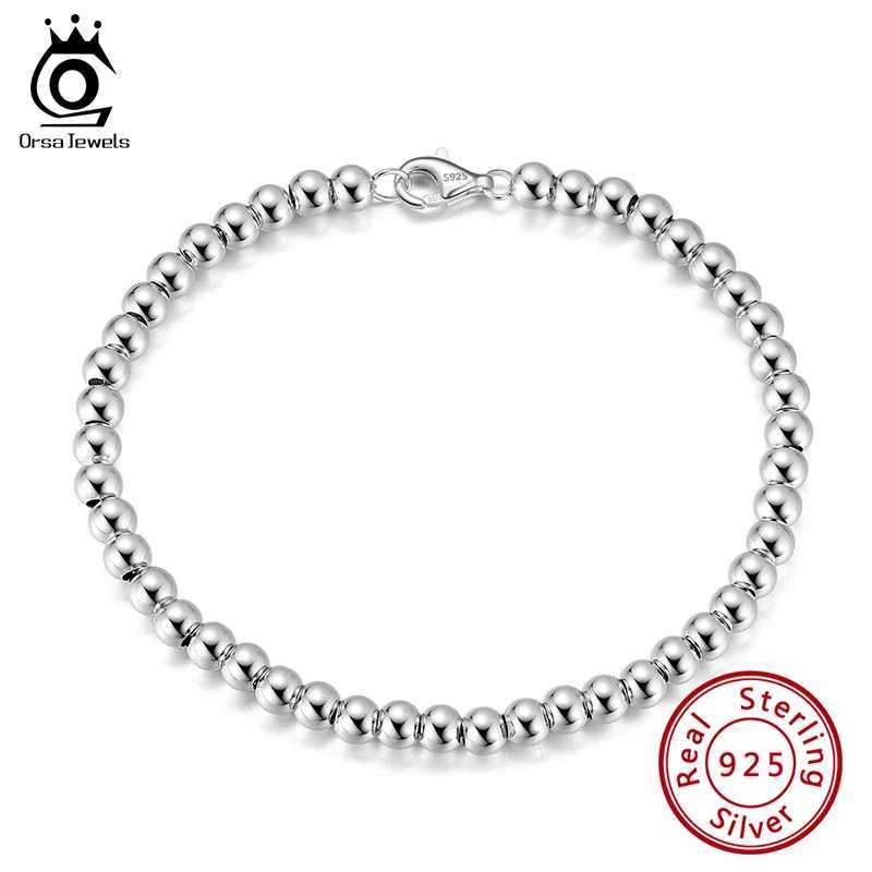 ORSA JEWELS Soild 925 sterling silver 2.5mm 4mm ball bead chain bracelet for womens simple bead round chain bracelet SB124 W241231