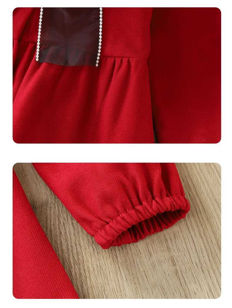 2024 Autumn Retro Bow and Crystal New Girl Princess Dress Cotton Youth Casual Laminated Clothing Baby Clothing Preschool 12 Years W241231