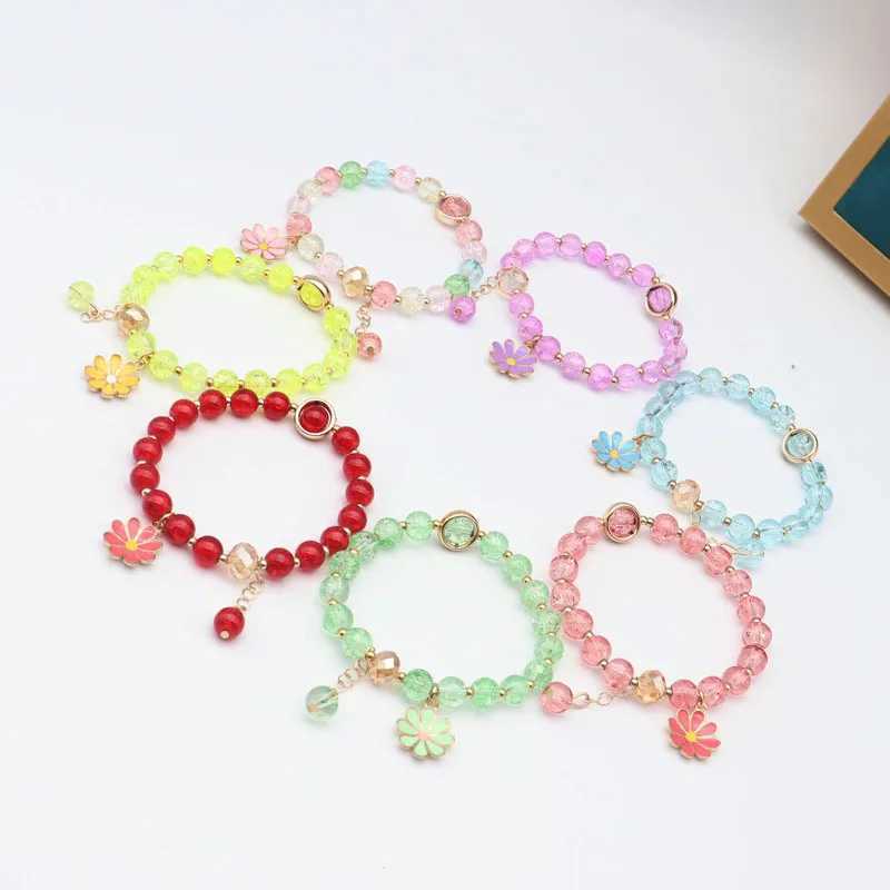 New Chrysanthemum Bracelet Bohemian Colored Crystal Bead Bracelet Handmade Elastic Rope Womens Fashion Jewelry Womens Bracelet W241231