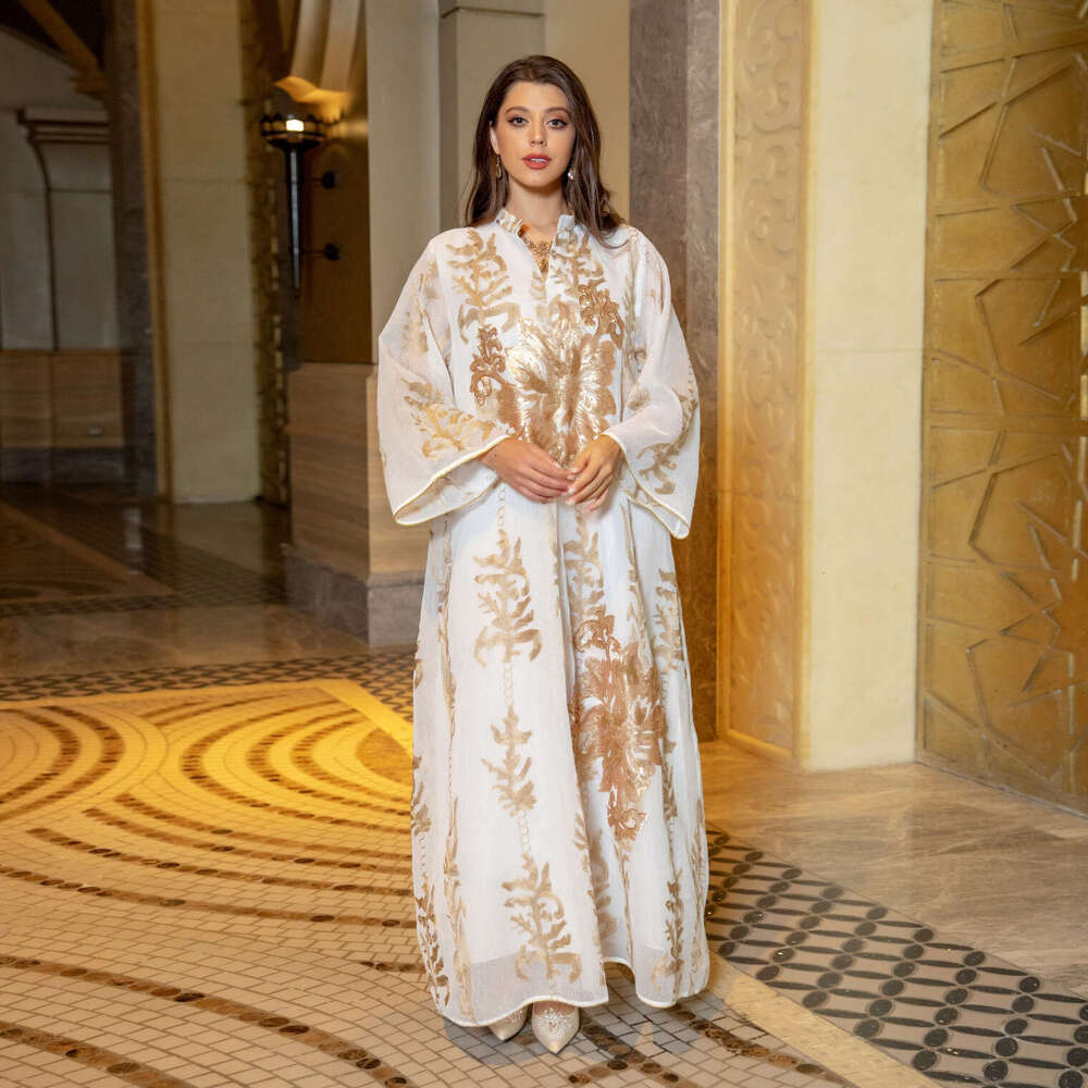 New Burnt Flower Sequin Skirt Light Luxury Celebrity Party Muslim Abaya Women's Dress