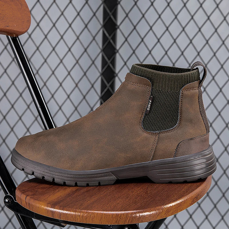 Mens Chelsea Boots Ankle Slip-on Retro British Style Trendy All-match Soft Comfortable Water Proof Fashion Casual Tooling Shoes 241231
