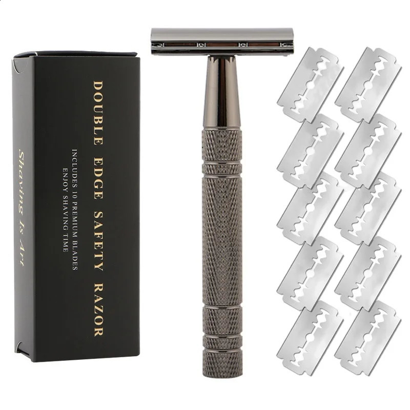 Classic Manual Shaver Aluminum Double Edge Safety Razor for Mens Shaving and Womens Hair Removal Tool With 10 Shaving Blades 241230
