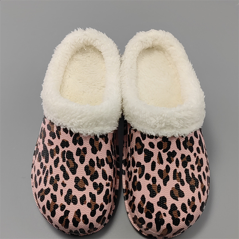 Daily home slippers indoor and outdoor warmth soft bottom home color leopard print wear-resistant unisex 240819