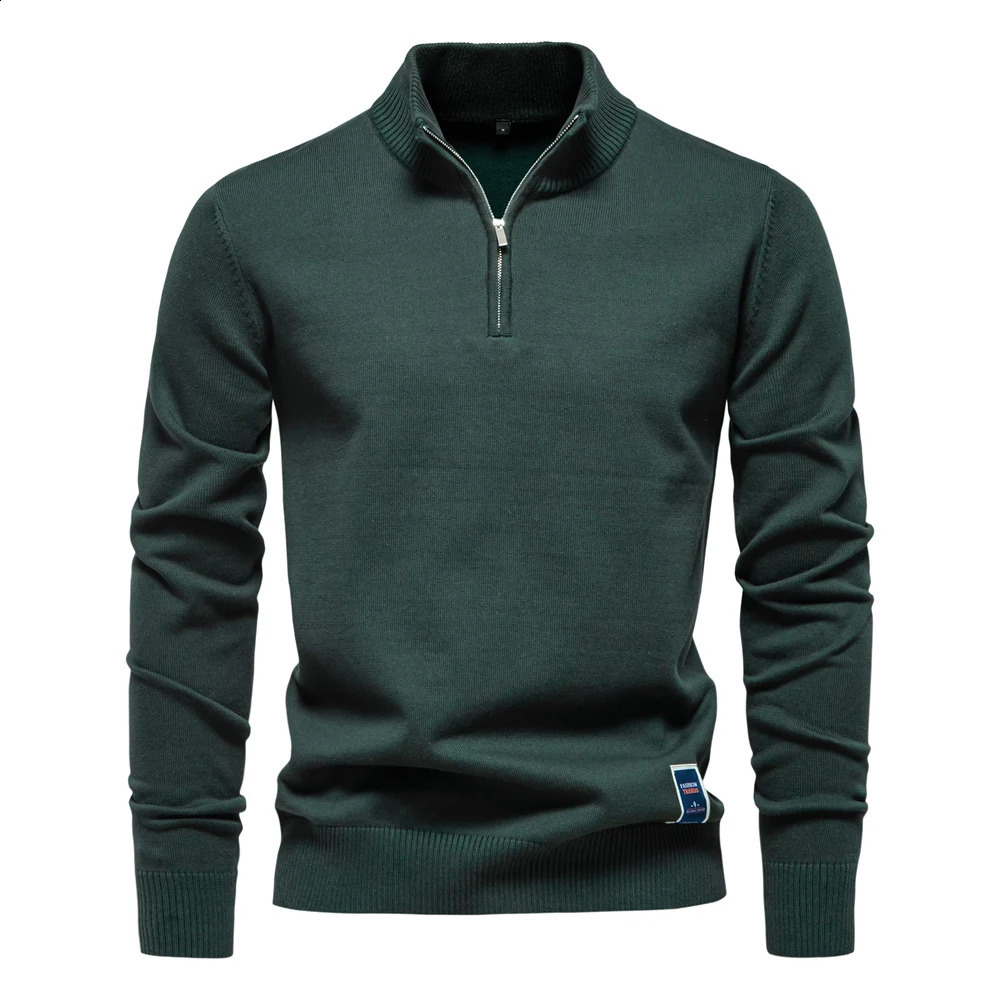 AIOPESON Mens Quarter Zip Cotton Pullover Sweaters Solid Color Casual Social Knit Mock Neck Polo Sweaters for Men 241230