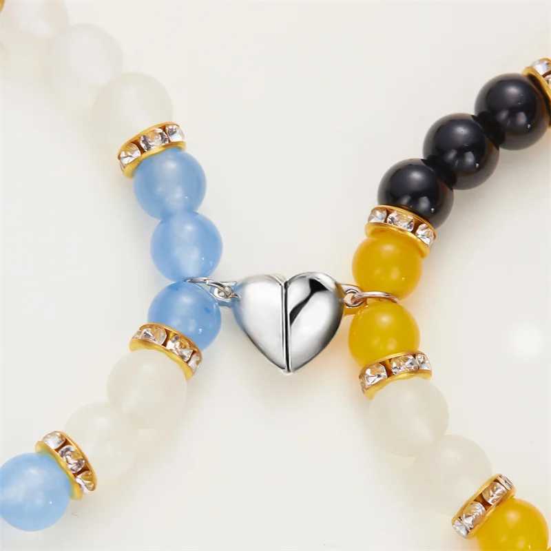 New Cute Cat Pendant Bracelet for Men 2PCS Fashion Beaded Heart Matching Bracelet Unique Couple Jewelry W241231