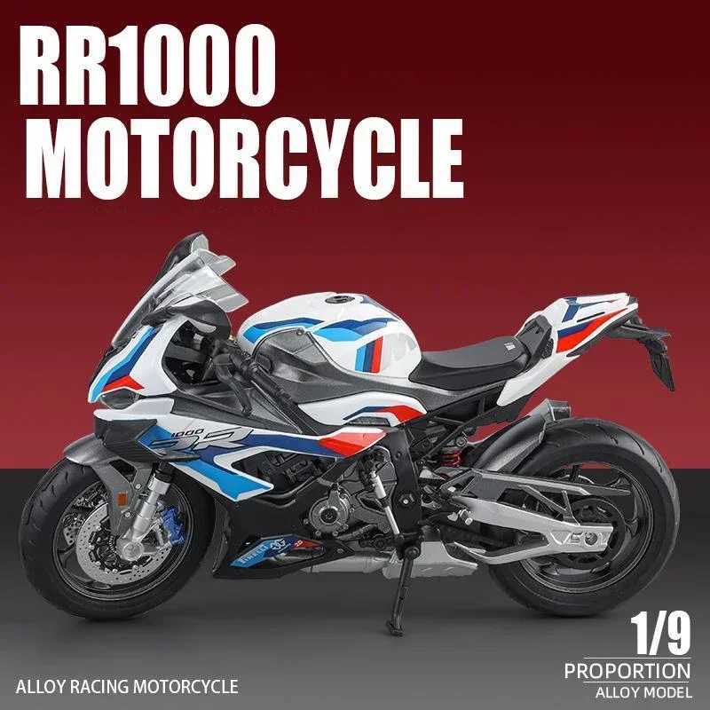 1/9 BMW 1000RR alloy racing motorcycle Diecast metal street sports motorcycle model simulation with lights childrens toy gift W241231