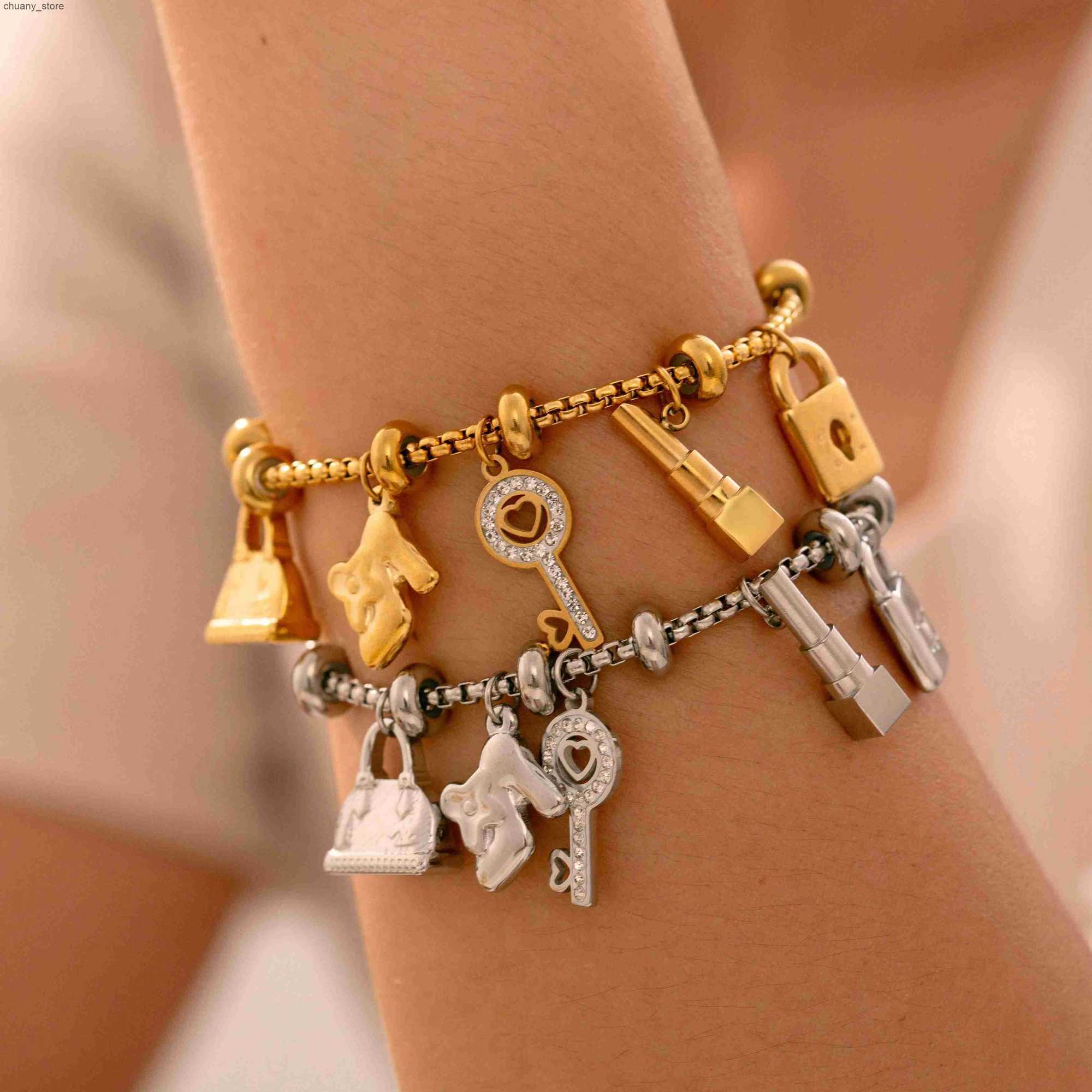 Chain 316L stainless steel charm suitable for women 18K gold-plated waterproof no burnt paint multiple different pendants for women L240910