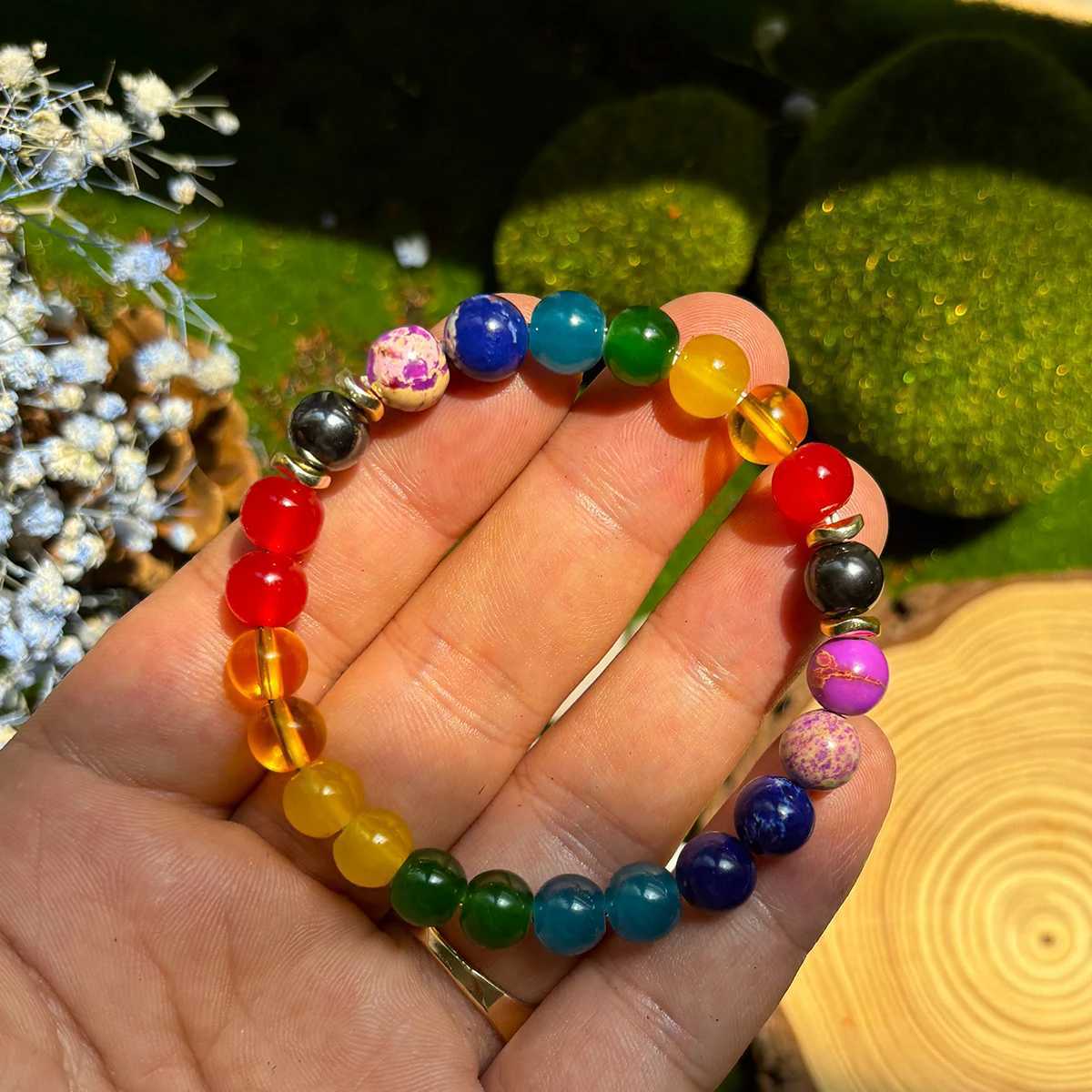 1 piece/7 chakra bracelet made of natural stone 7-color handmade bead bracelet suitable for mens and womens yoga Metion bracelets fashion W241231