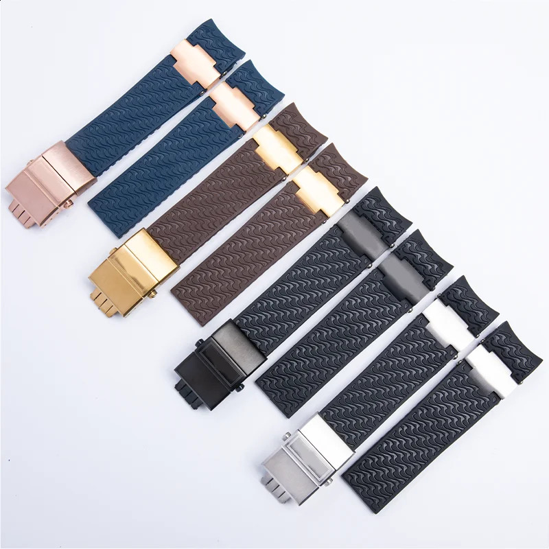 Silicone Rubber Waterproof Watch Band for Athens Diving Navigation Series Arc Mouth Butterfly Buckle Strap 22mm 241230