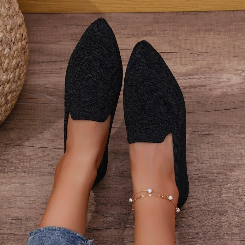 Women Solid Color Pointed Toe Mesh Loafers Shallow Woman Flats Soft Bottom Knit Ballet Shoes Casual Slip on Boat 241225