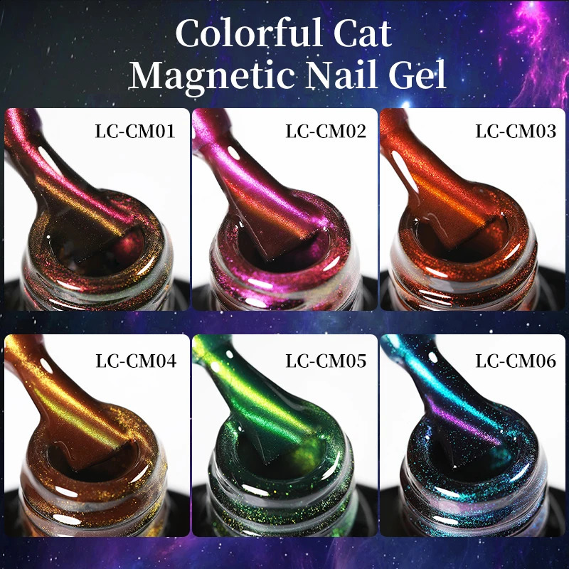 LILYCUTE 6Pcs/Set 7ml 9D Double Light Rainbow Cat Magnetic Gel Nail Polish Sparkling Fireworks Colorful Soak Off Nail Art Gel Va 241230
