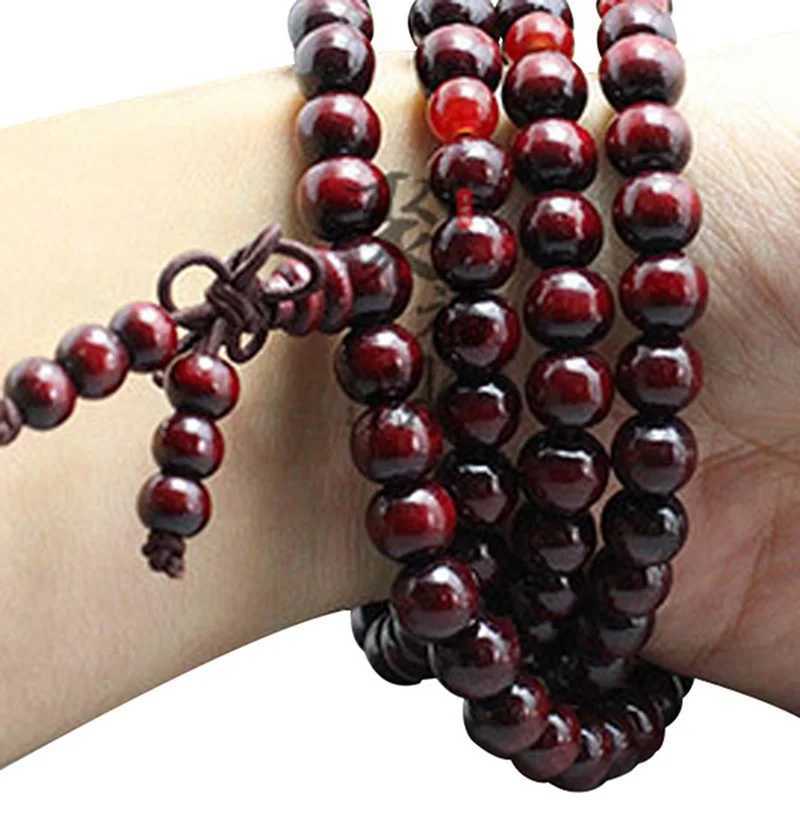 108 beads 8mm natural sandalwood Buddhist prayer wooden bead knot Stonego black ebony unisex mens bracelet W241231