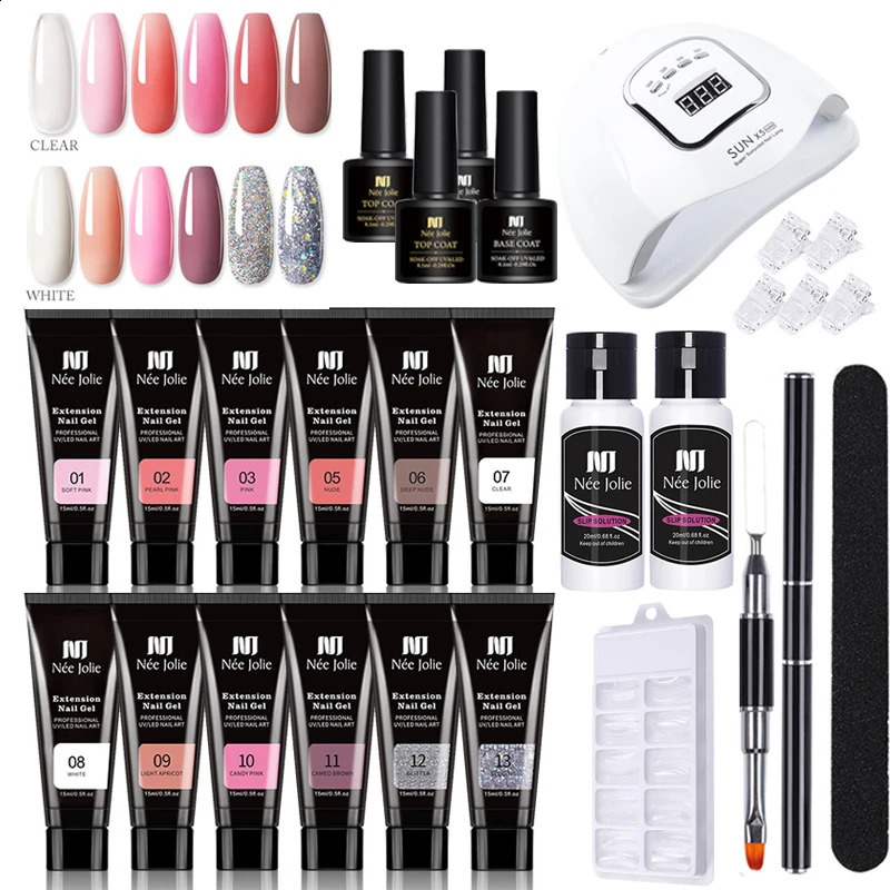 Nail Gel Set with 90W 45PCS UV LED Lamp Dryer Quick Extension Gel Kit All for Manicure Acrylic Building Polygels for Nail 241230