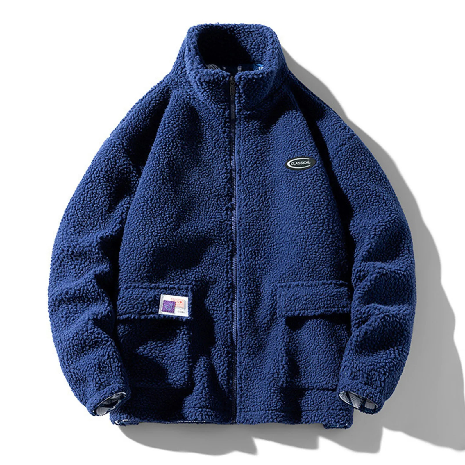 Lamb Fleece Winter Jackets Warm Coats Men Fluffy Jacket Streetwear Harajuku Fuzzy Zipper Coat Men Fashion Stand Collar Parkas 241225