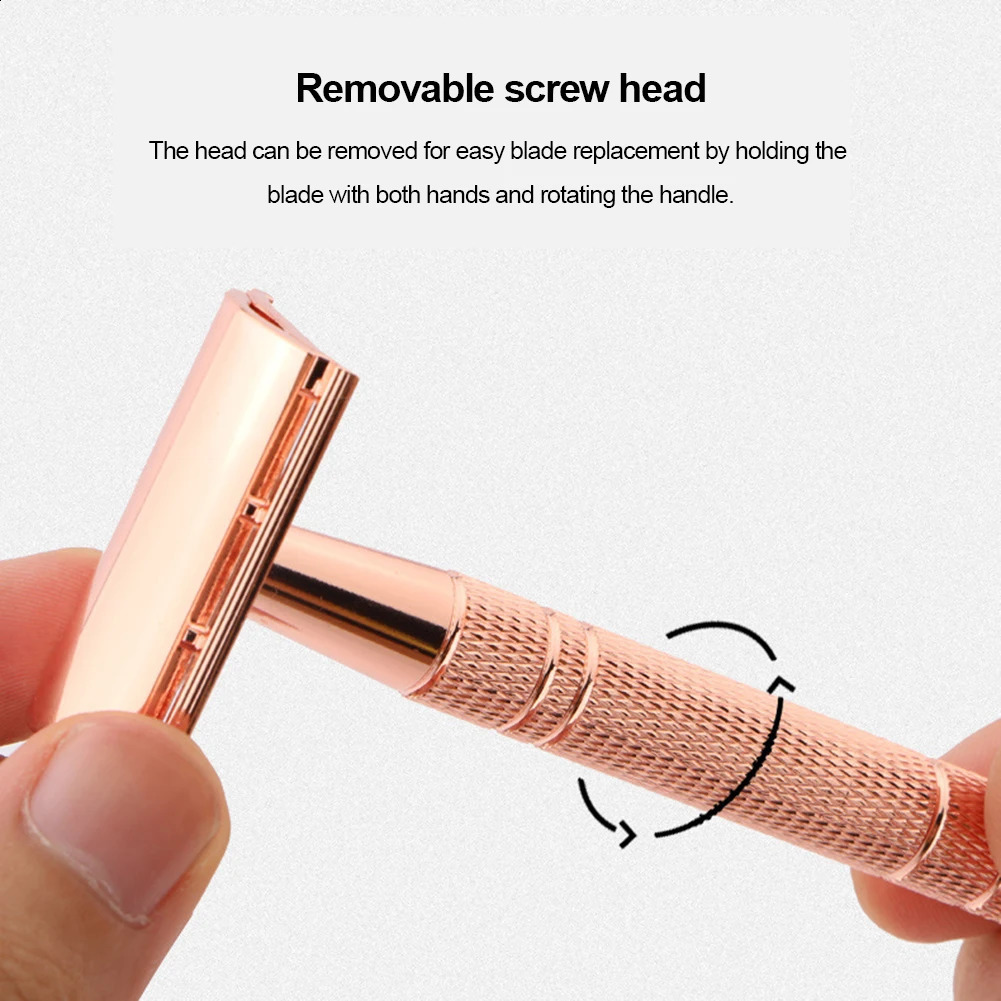 Double Edge Classic Safety Razor Adjustable Shaving Machine with 10pcs Blades Detachable for Men Shaving Women Hair Removal 241230