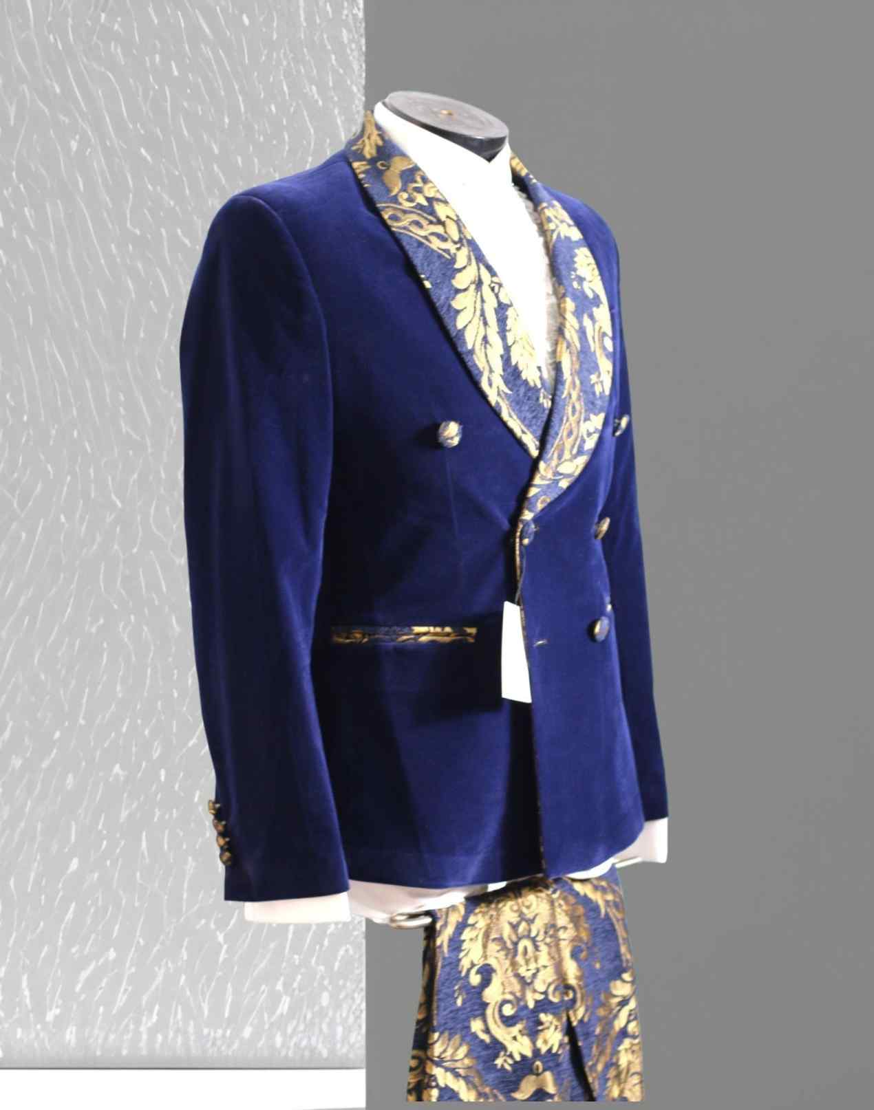 Unique Men Suits 2 Piece Set Jacket Pants Shawl Lapel Jacquard Velvet Wedding Tuxedos Double Breasted Wedding Party Event Groom Tuxedo suit Customized