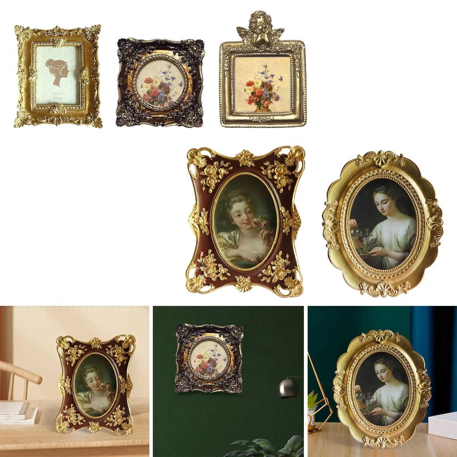 Frames Antique style photo picture frame display card with glass front used for living room office bedroom home decoration and family gatherings CL241