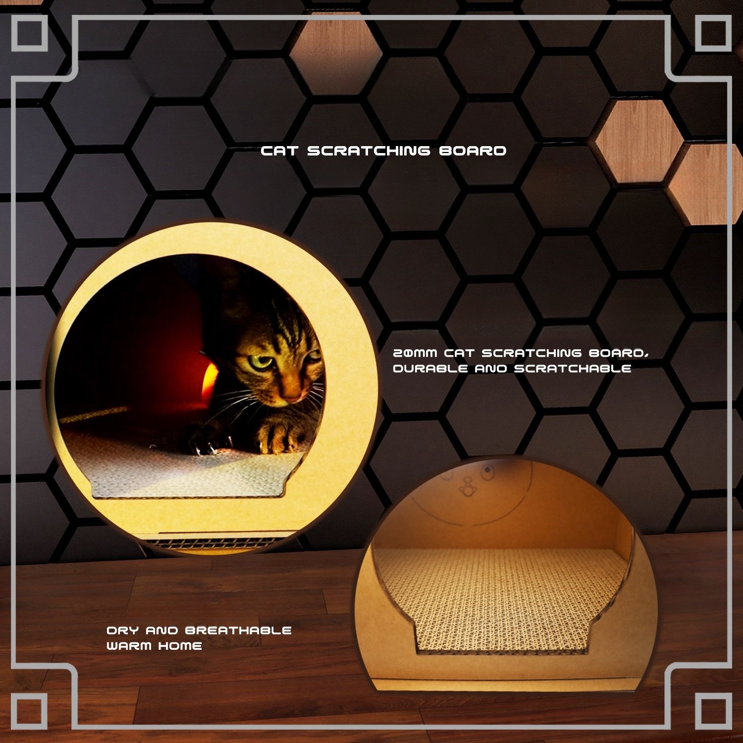 Cardboard Cat House Castle Playground, Multi-Level Cat Hideout Scratcher with Detachable Hanging and Spring Toys