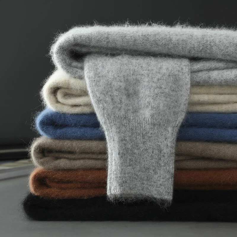 100% Pure Mink Cashmere Sweater Mens POLO Collar Wears Thick Button-Down Lapels And Solid Color Casual Knitted Bottoming Shirt 241230