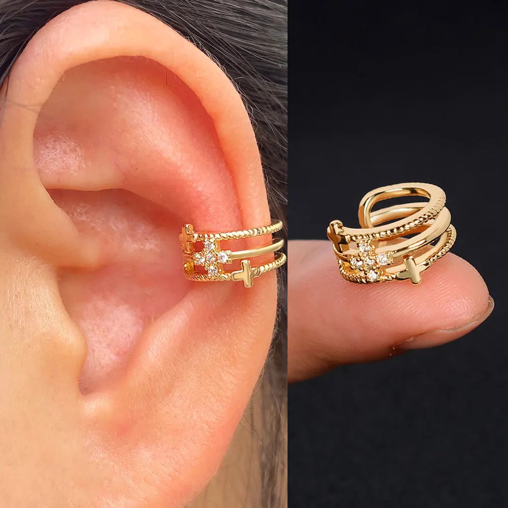 1Piece Zircon Charming Clip On Earrings Ear Cuff Without Piercing Women Geometric C Shape Earscreen Earcuffs Wrap Climb Earring 241225