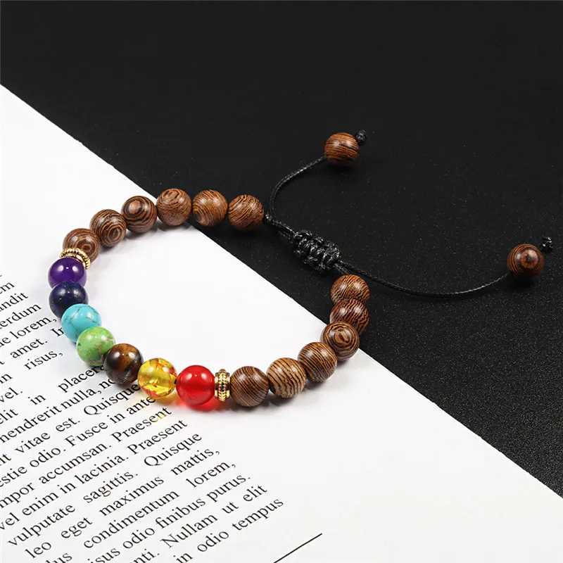 Mens 7-Chakra Bead Bracelet Tiger Eye Stone Chakra Prayer Charm Buddha Bracelet Adjustable Jewelry Gift W241231