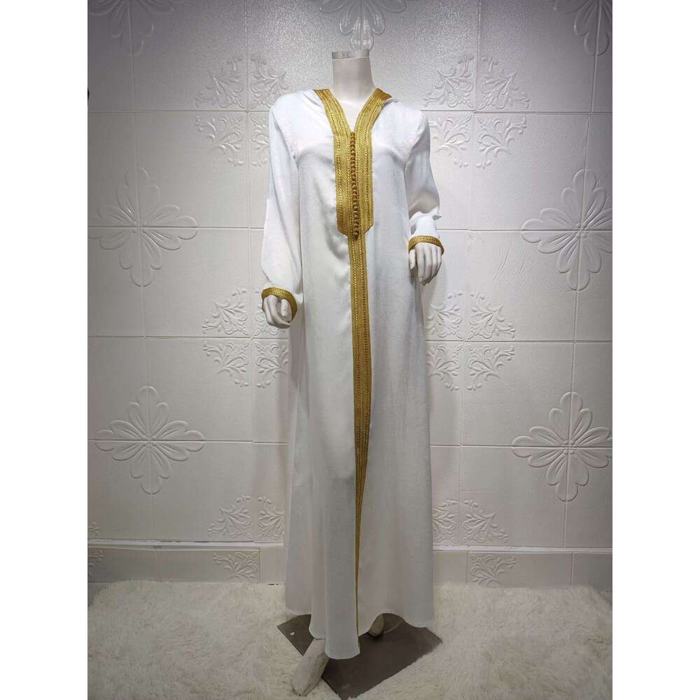 Ab034 Dubai Champagne Hooded Lace Suede Muslim Robe Women Abaya