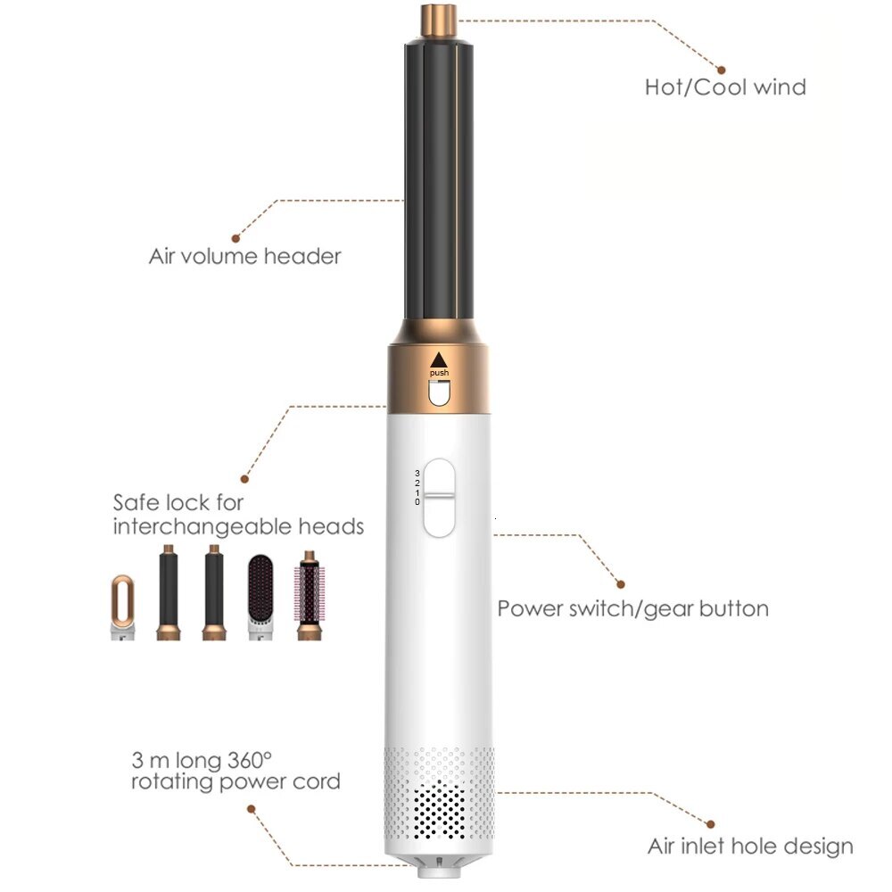 Professional Styler 5 In 1 Low Noise Curg Straightening Hair Drying 1000W Hot Air Brushes