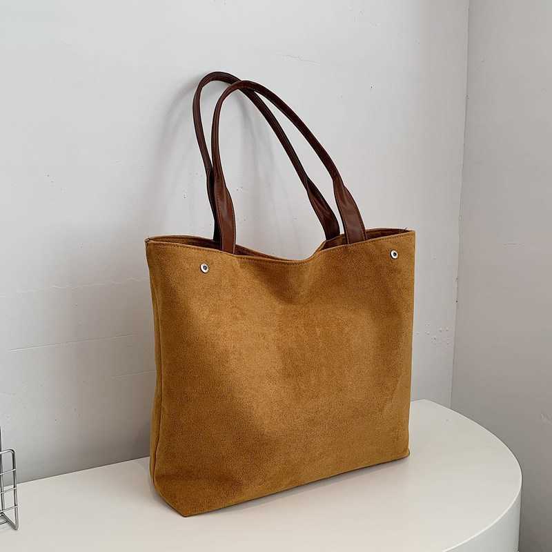 Winter new frosted suede solid color 2024 large capacity commuting simple casual fashion single shoulder tote bag for women 241231