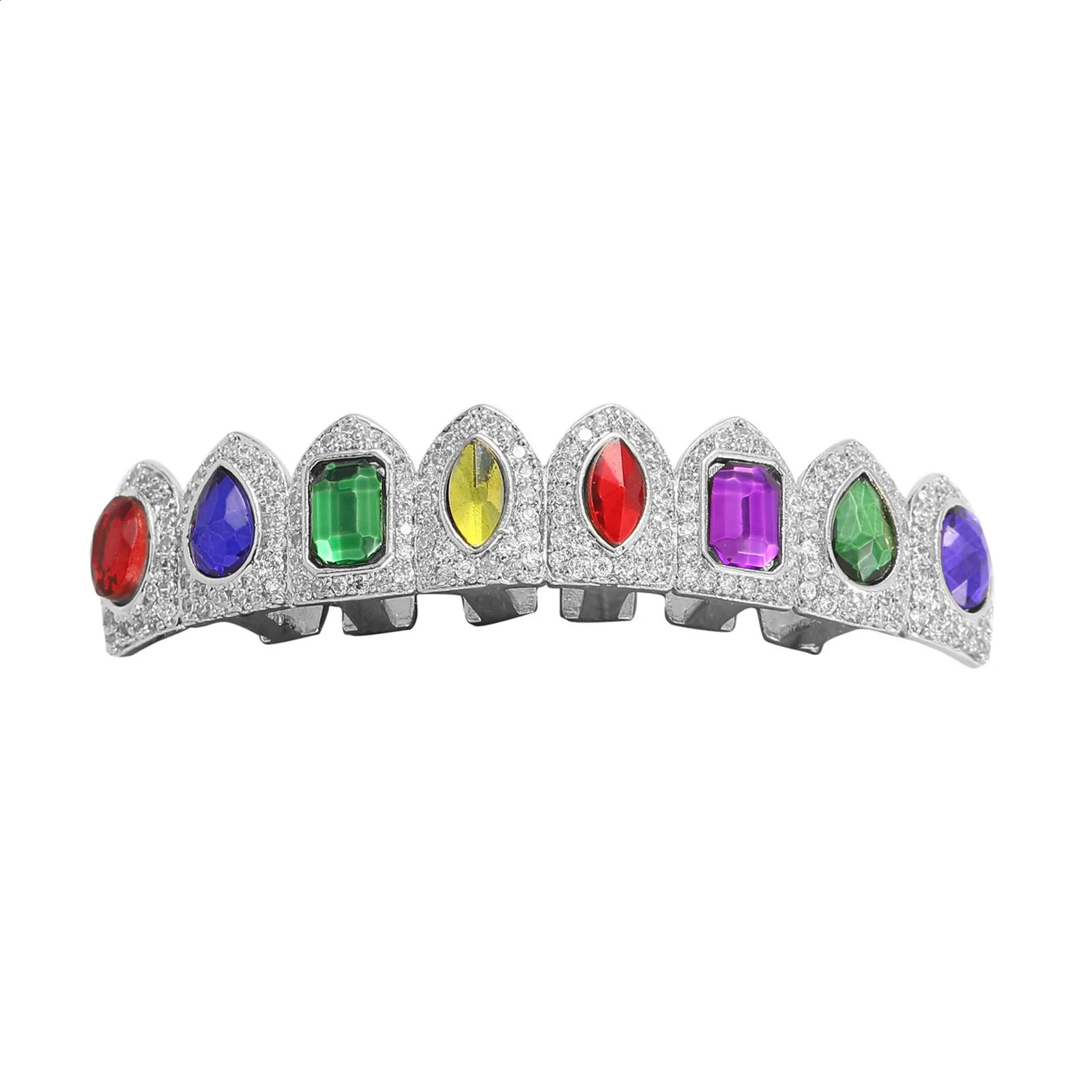 Full CZ Multi-color Stones Teeth Caps Cubic Zircon Iced Out Micro Pave Top Bottom Charm Grills Set For Men Women Jewelry 241226