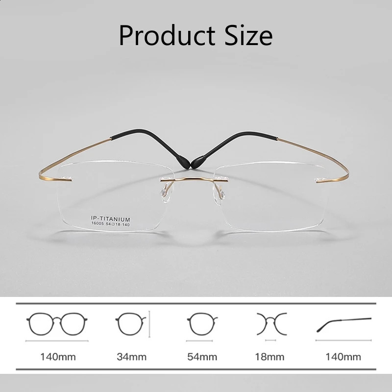 YIMARUILI Pure Mens Rimless Glasses Ultralight Frameless Glasses Womens Retro Square Optical Prescription Eyewea 1600 241230