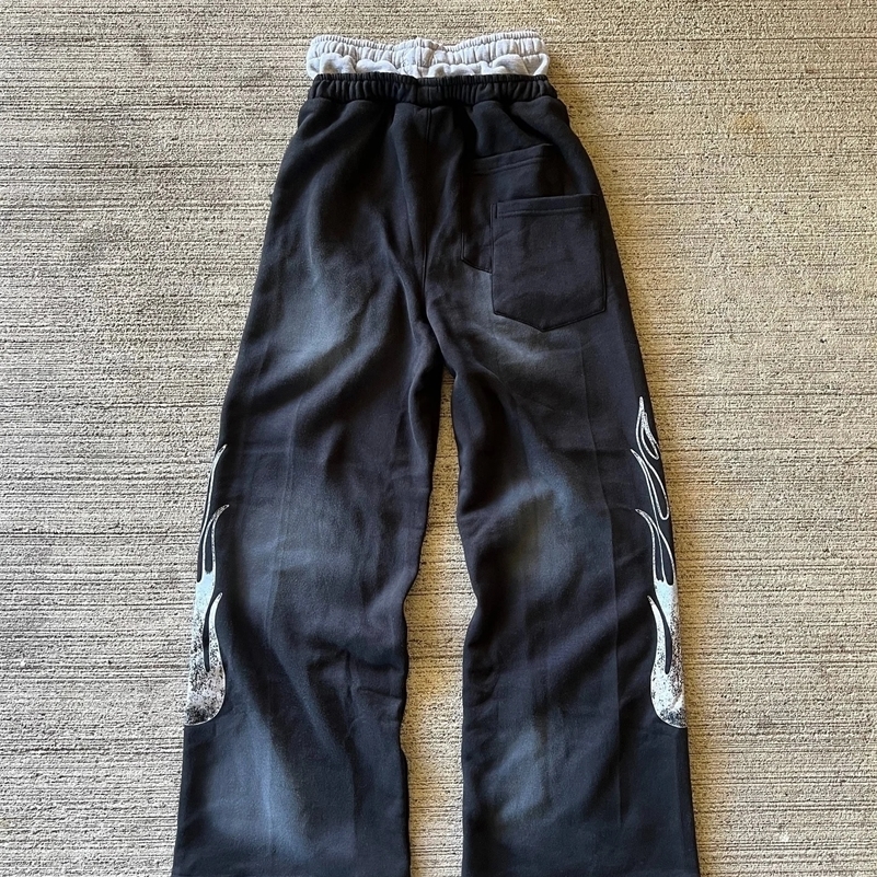 American Sweatpants Y2K Pants Men Gothic Hip Hop Letter Patch Retro Double Layer n Baggy Elastic Waist Casual 241228