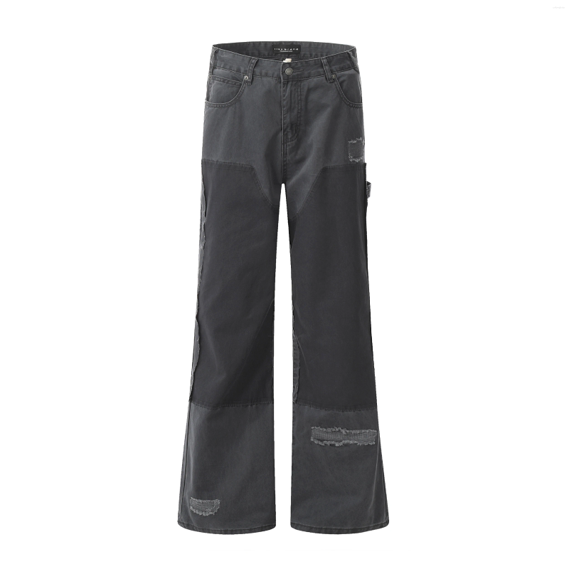 Men's Distressed Patchwork Jeans Straight Leg, Ripped, Washed, Baggy - 2024 Streetwear Style