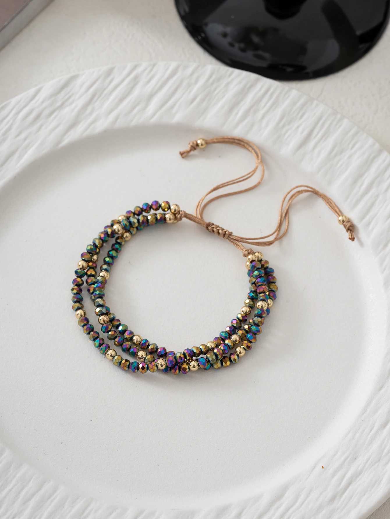 Bohemian handmade colorful crystal bead bracelet suitable for womens holiday party jewelry W241231