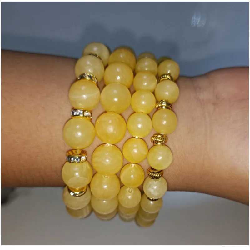 Natural Yellow Jade Bracelet Shining Beadstone Stud Bead Bracelet Hengtai Fashion Jewelry Party Gift W241231