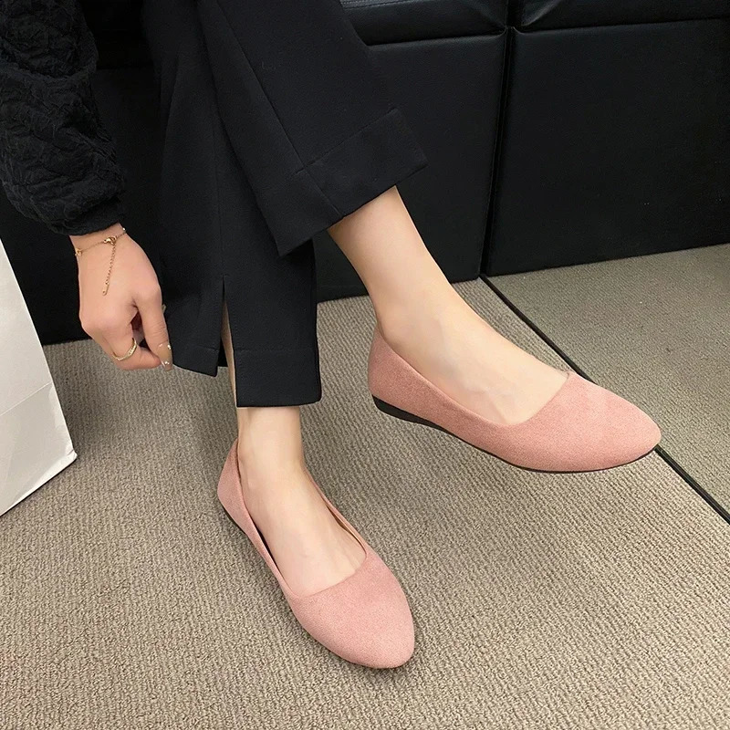2024 Style Women Flats Slip on Flat Shoes Candy Color Woman Boat Black Loafers Faux Suede Ladies Ballet 241225
