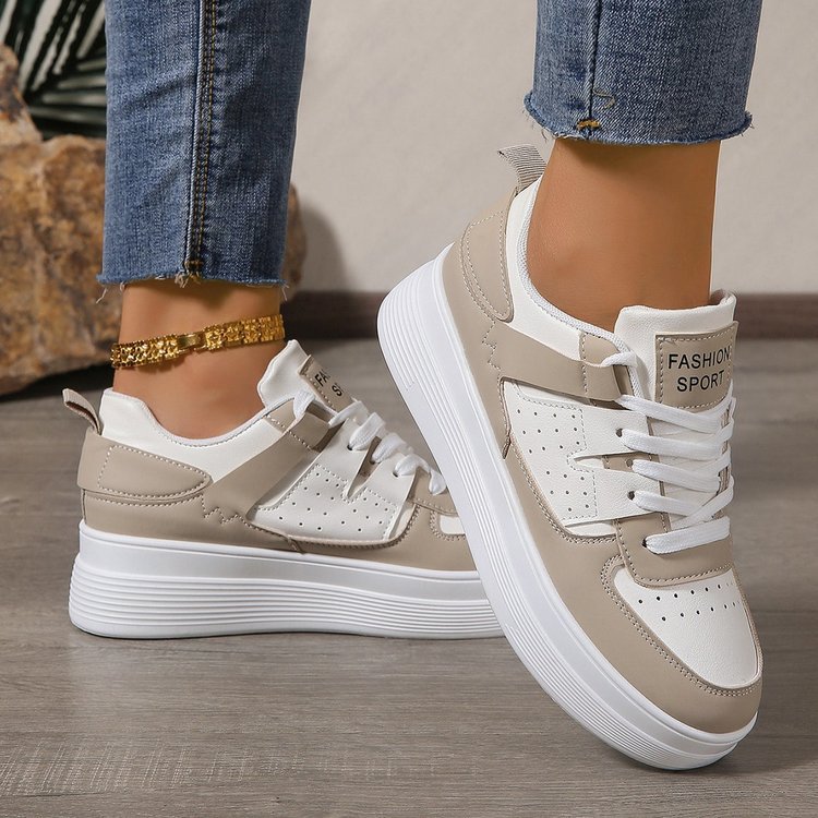 Fashion Casual Shoes Women PU Leather Trendy Flat Heel Non-Slip Tennis Sports Shoes Outdoor Platform Sneaker