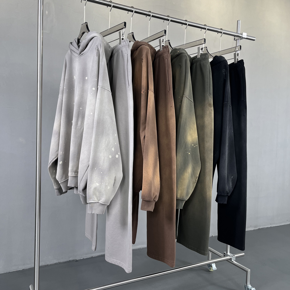 Spray-Stained Ink Holes Worn Men Women Hoodie Couples Hooded