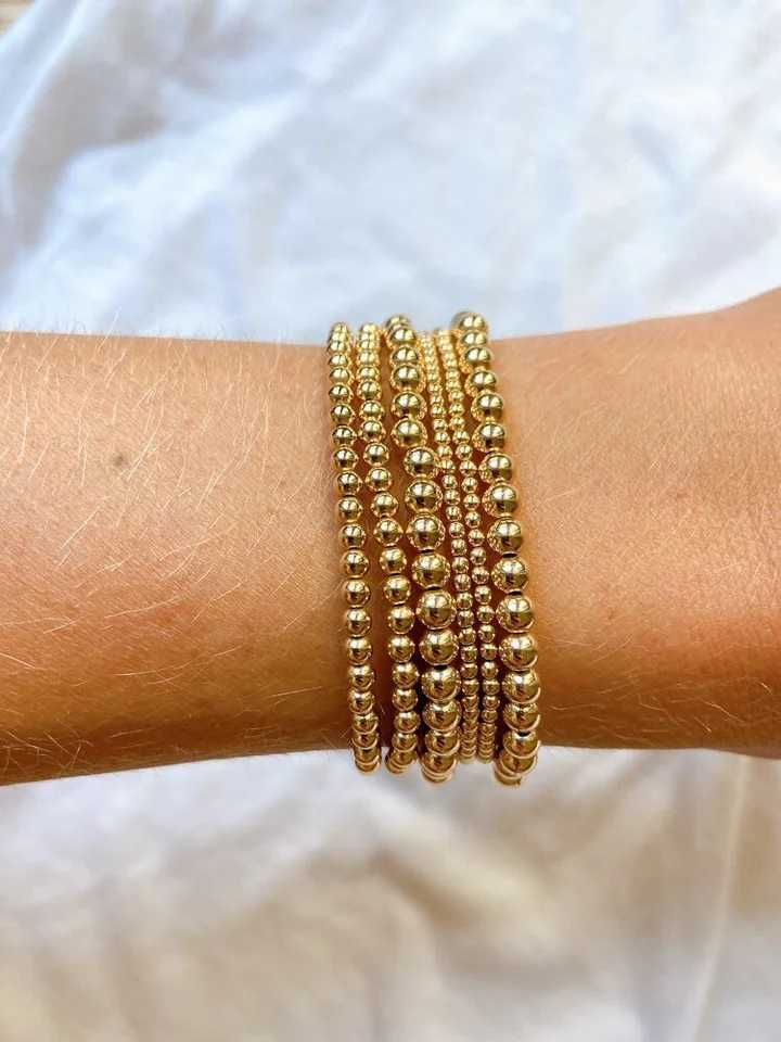 Joya Stainless Steel Bead Bracelet Womens Gold Bead Stretchable Elastic Waterproof Bracelet Jewelry Gift W241231