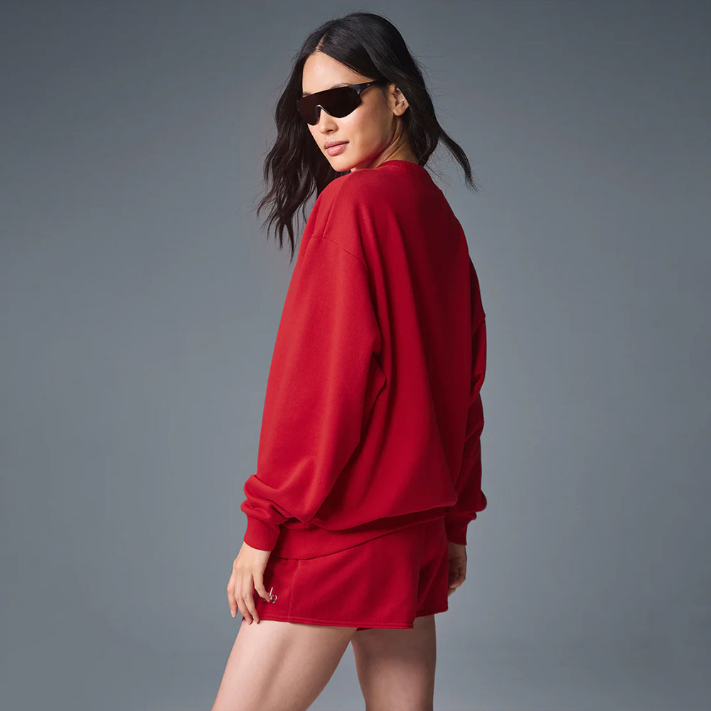 Women Sportswear Plush Sweatshirt Winter Long Sleeve Rib Round Neck Loose Hoodies Exquisite Embroidery Casual Tops