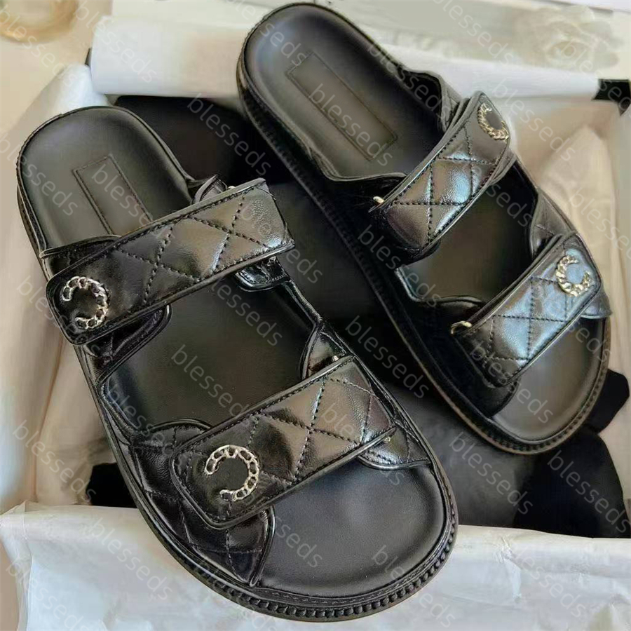 Designer Quilted Sandals Womens Calfskin Dad Shoes Flats Low Heel Wedge Diamond Buckle Platform Sandal Slip On Ankle Strap Flip Flop Sandalen size 35-42