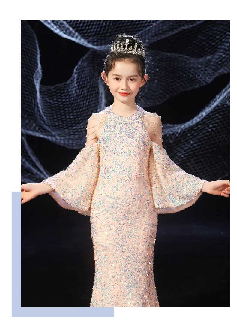 Girl Children Wedding Dress Princess Childrens Birthday Dress Bead Long Ceremony Dress Princess Robe Baby Fillers W241231