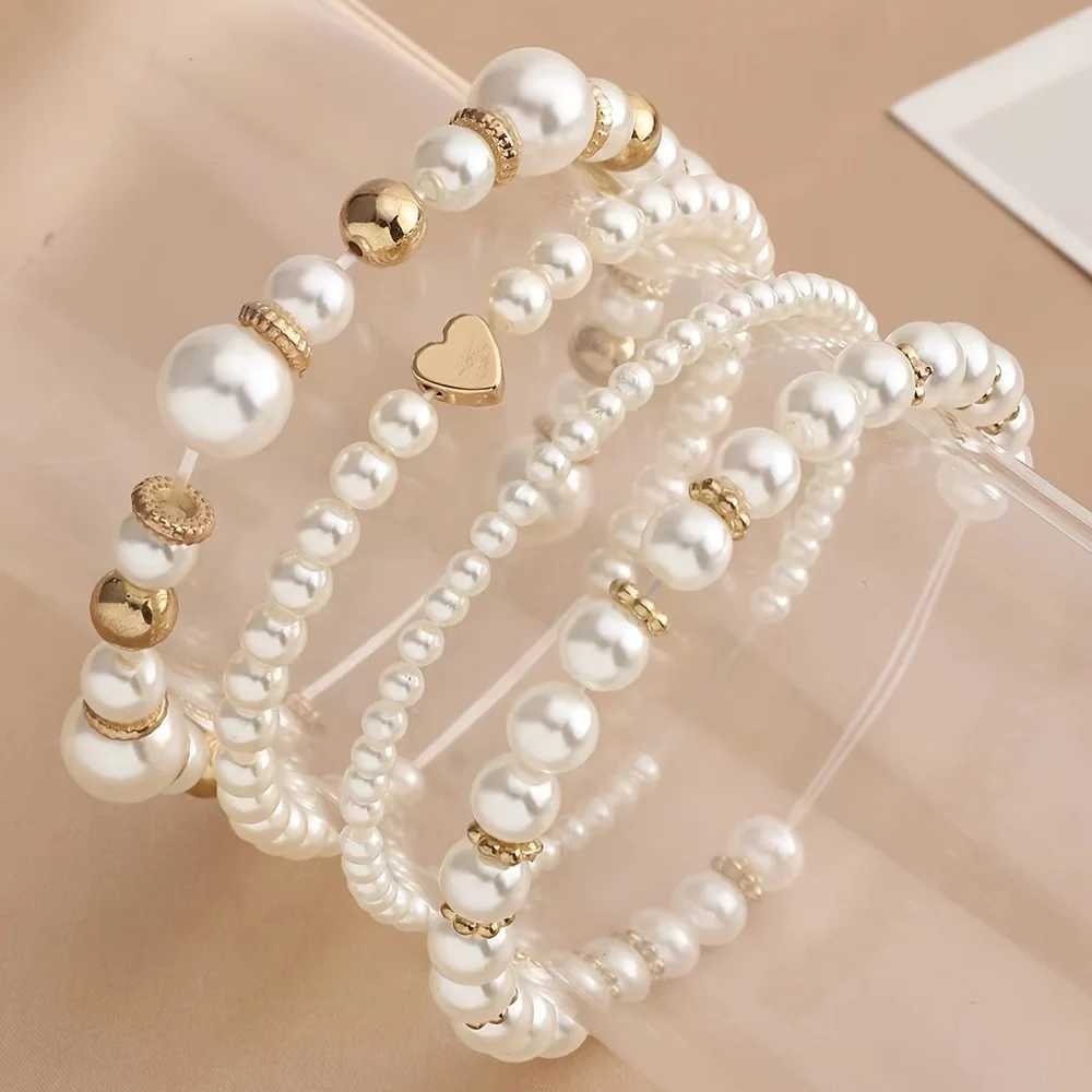 4-piece unisex fashionable and simple pearl bracelet set with artificial pearls W241231