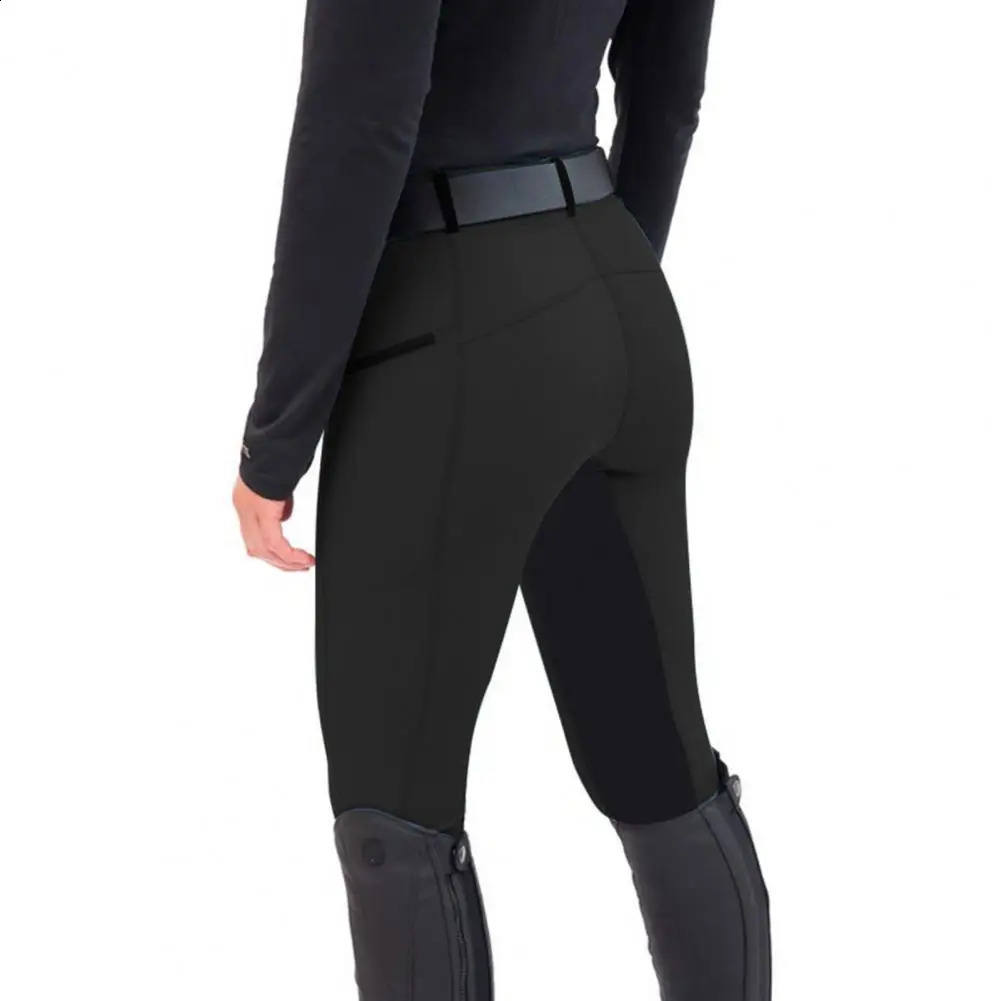 Women Pants High Waist Elastic Waistband Slim Fit Zipper Pockets Horse Riding Equestrian Long Trousers 241228