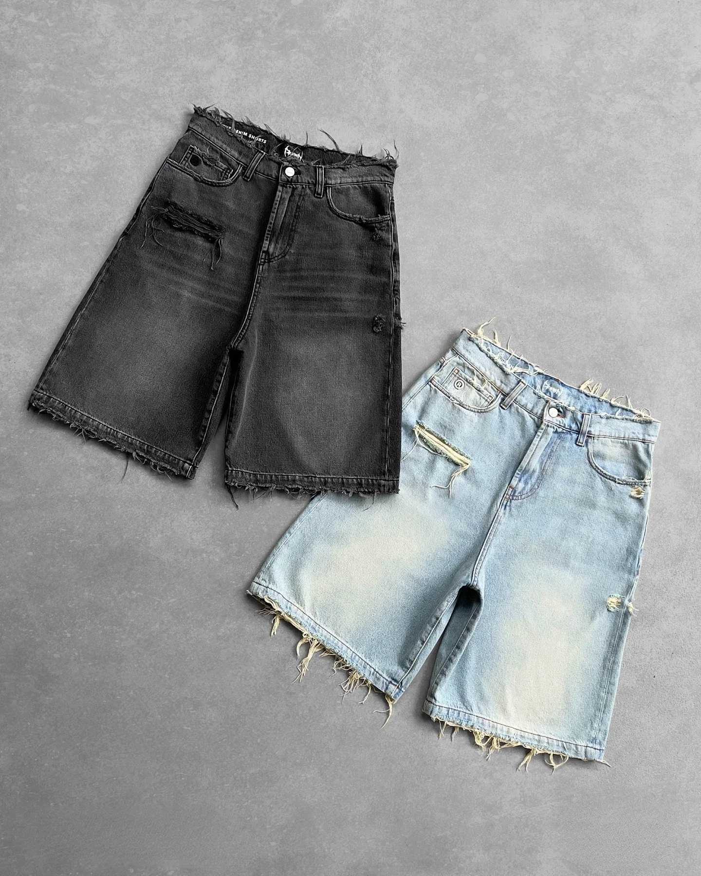 Y2k Black Punk Wash Baggy Work Shorts Men Women Summer Hip Hop Ripped Hole Denim Shorts Raw Edge Casual Jorts Streetwear W250117