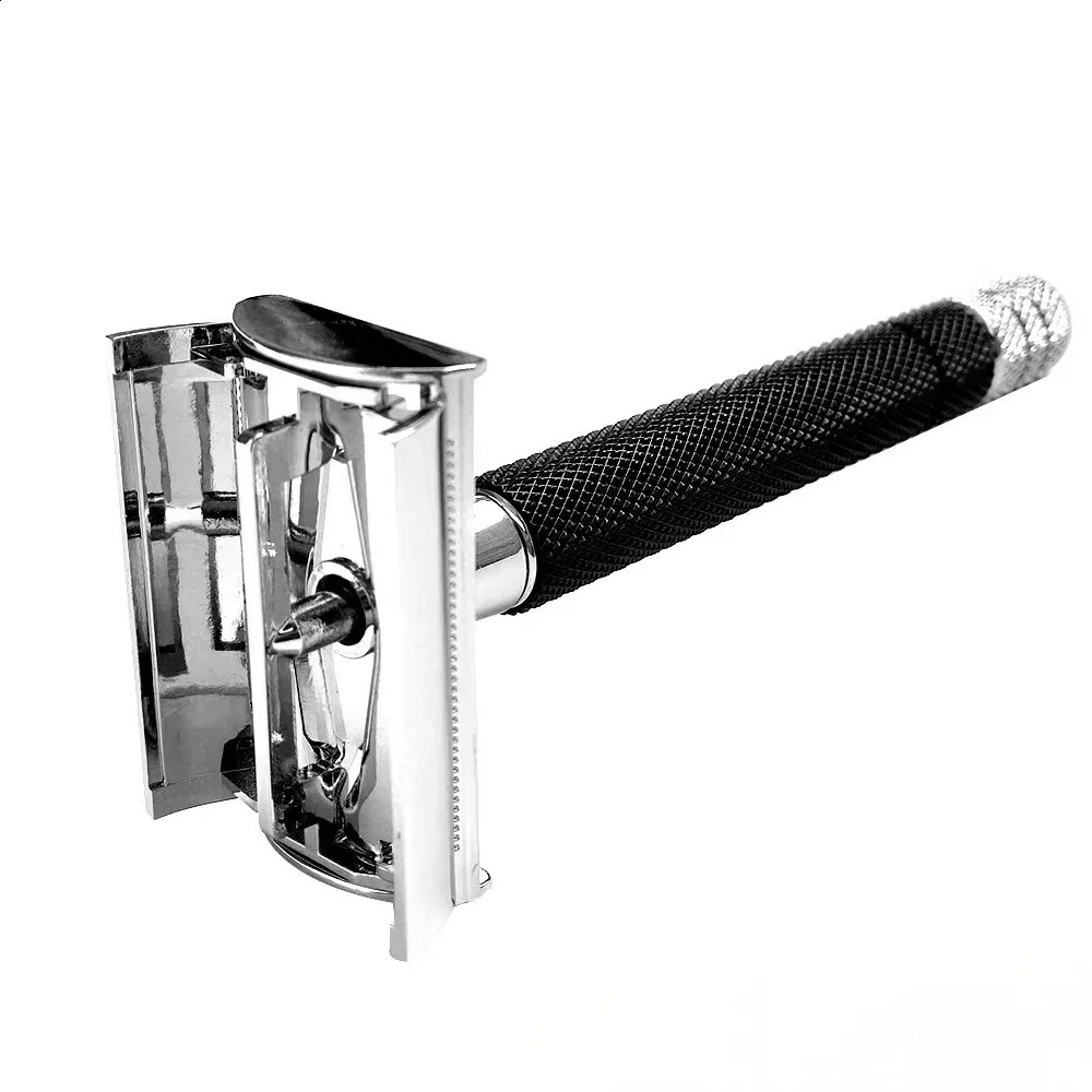 Black mesh mens manual shaver with rotating butterfly shaped blade for scratch prevention 241230