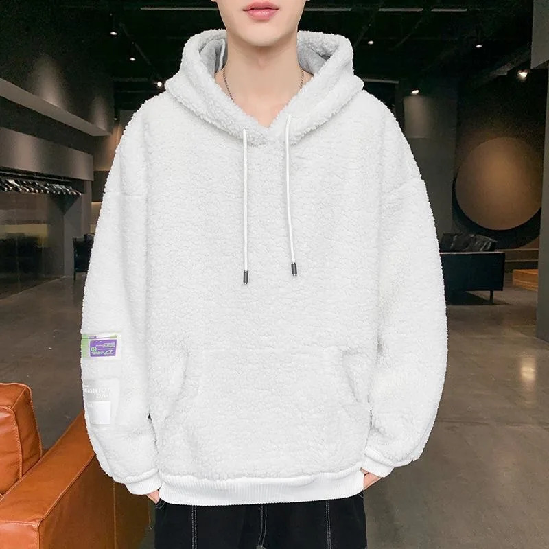 Autumn and Winter Fashion Trend Solid Color Thick Warm Hoodie Mens Casual Loose Sports Large Size High Quality Coat 241230
