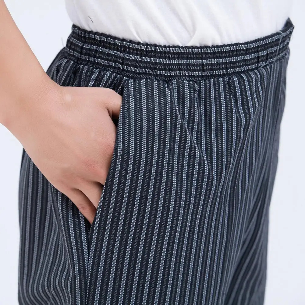 Unisex Chef Pants Loose Elastic Waist Trousers Pockets Stretchy Service Cook Restaurant Uniform Waiter Secure 241230